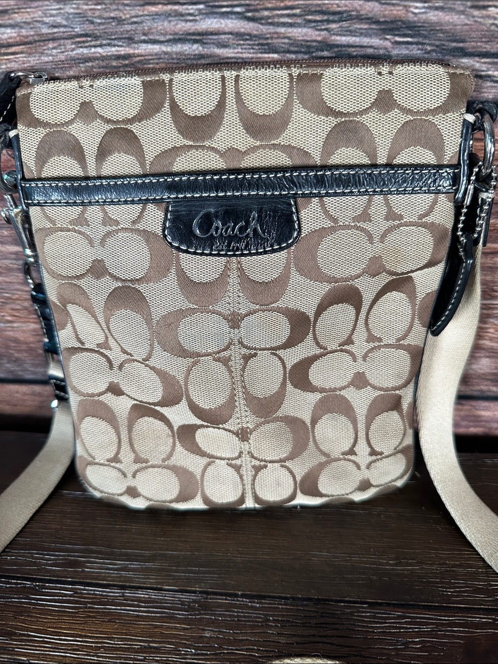 Coach Beige and Brown Signature Crossbody Bag - Picture 2 of 7